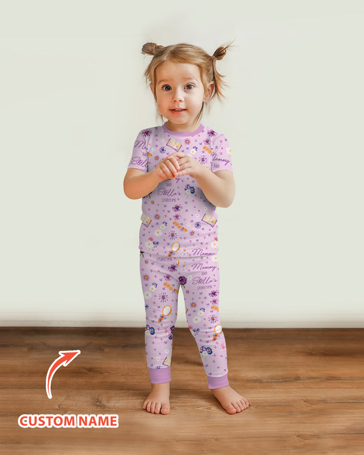 Mommy Daddy And Me Bedtime Story Family Matching Bamboo Two Piece Short Sleeve Pajama Set