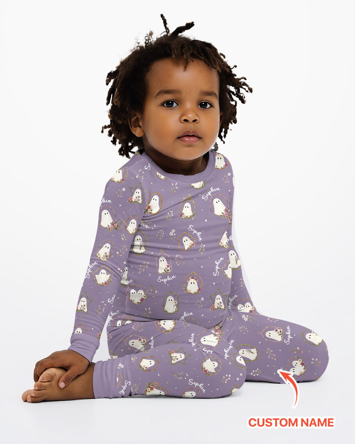 Vintage Floral Ghost Halloween Bamboo Two Piece Long Sleeve Pajama Set