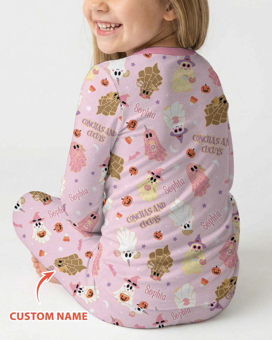 Pantasmas Mexican Halloween Custom Name Bamboo Two Piece Long Sleeve Pajama Set