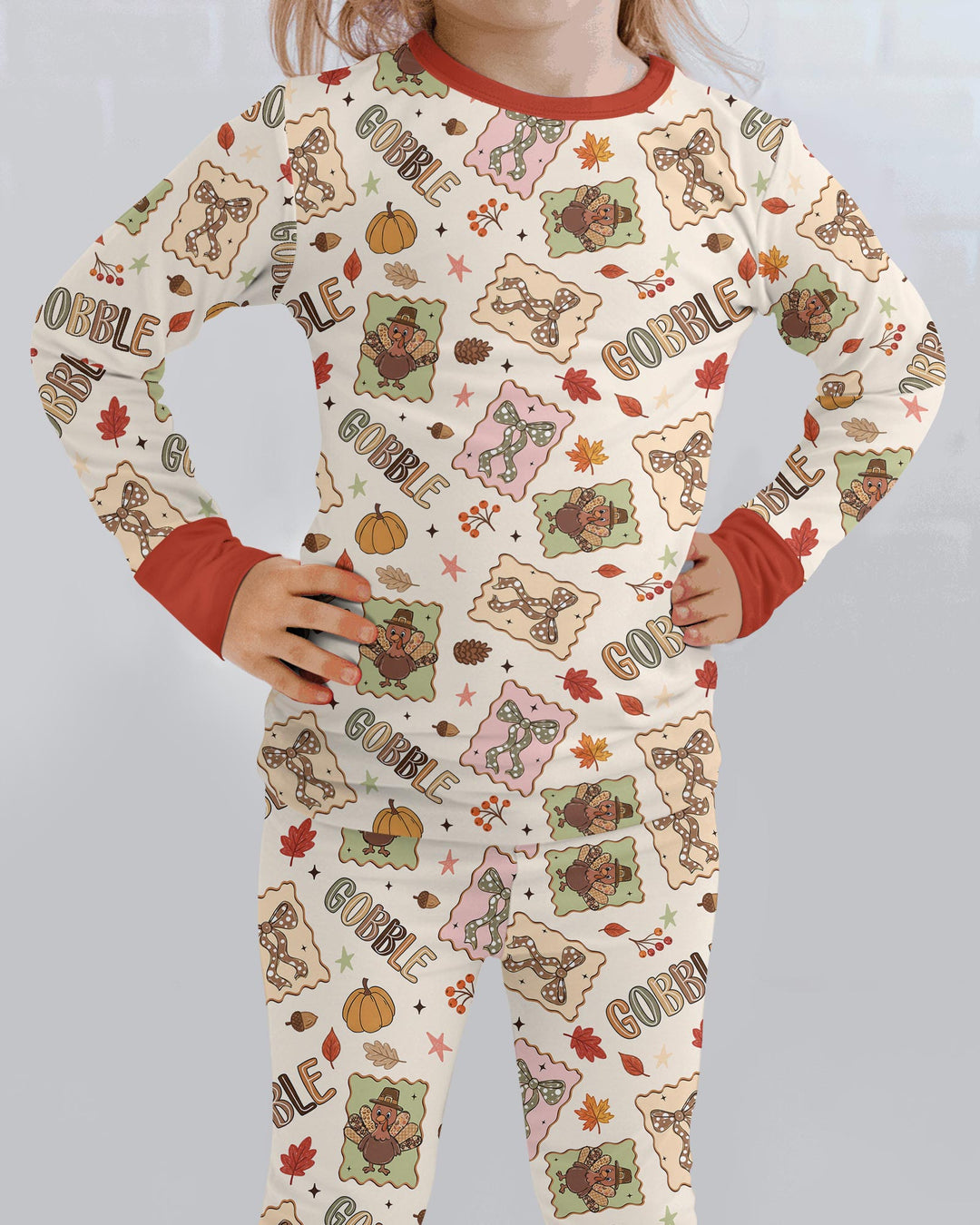 Preppy Thanksgiving Gobble Bamboo Two Piece Long Sleeve Pajama Set