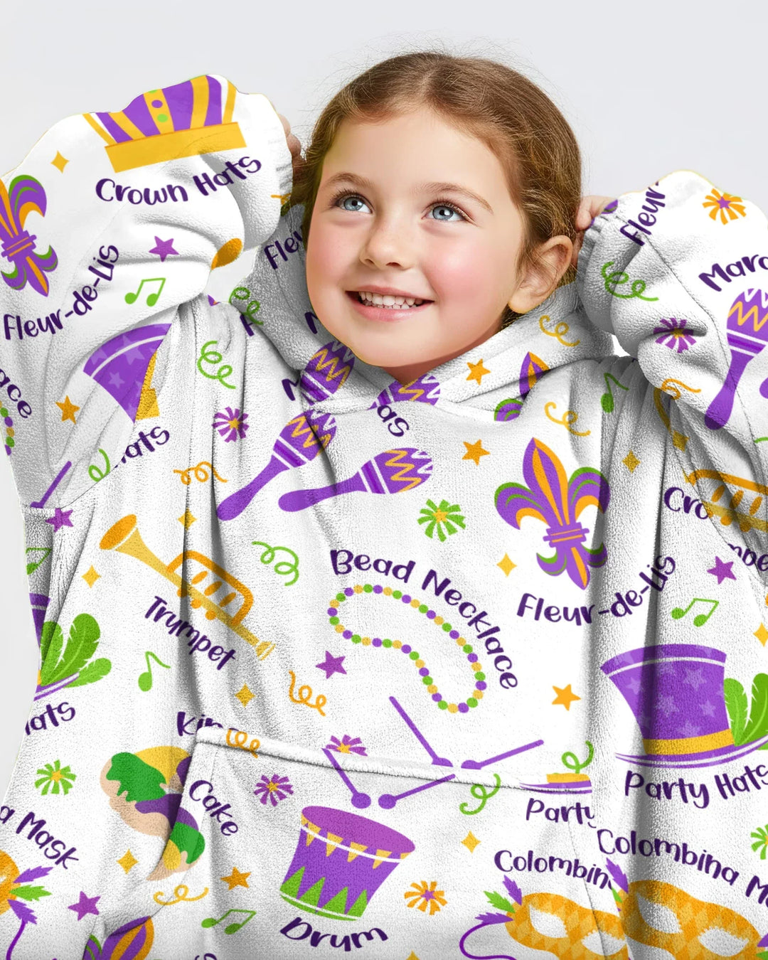 Mardi Gras Familien-Partnerlook Bambus-Deckenhoodie