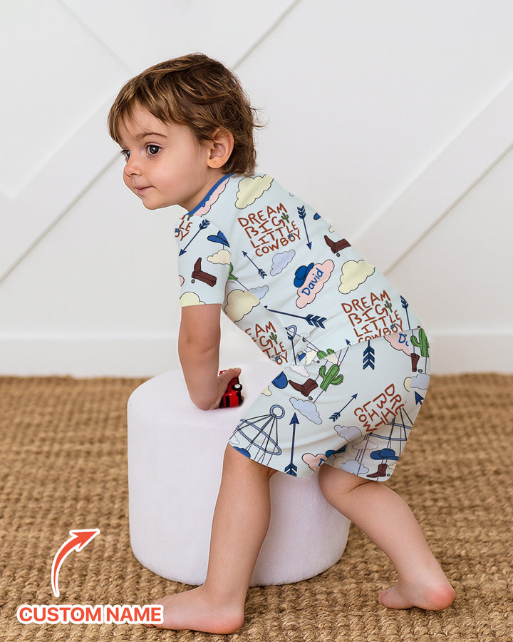 Litlle Cowboy Sis Bro Matching  Bamboo Two Piece Short Sleeve Shorts Pajama Set
