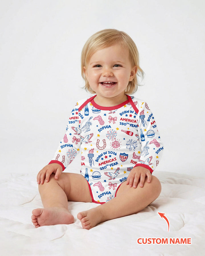 Born in 2026 America’s 250th Year Custom Name Bamboo Bodysuit