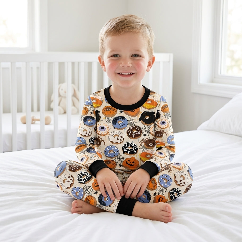 Cute Spooky Donuts Bamboo Two Piece Long Sleeve Pajama Set