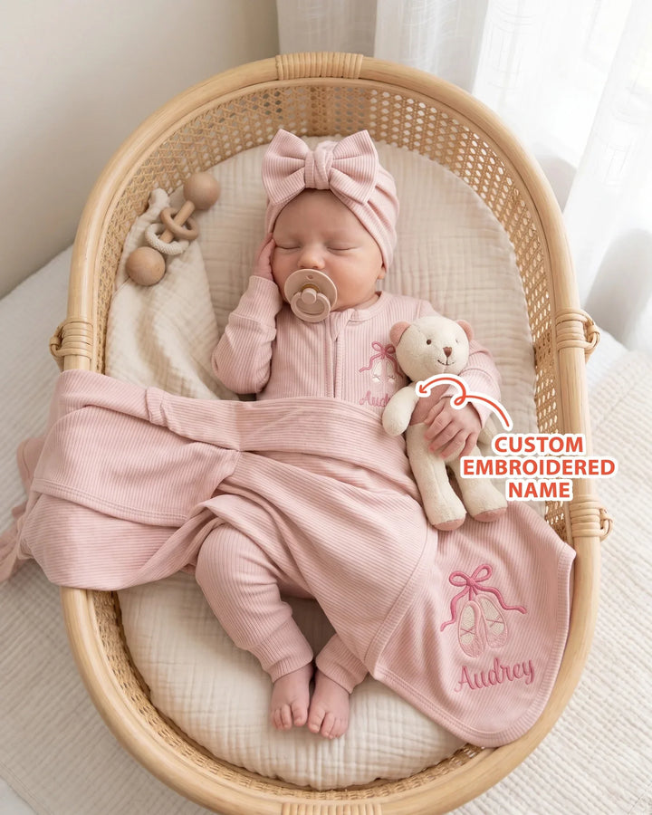 Personalized Sweet Ballet Babe Embroidered Ribbed Convertible Zippy