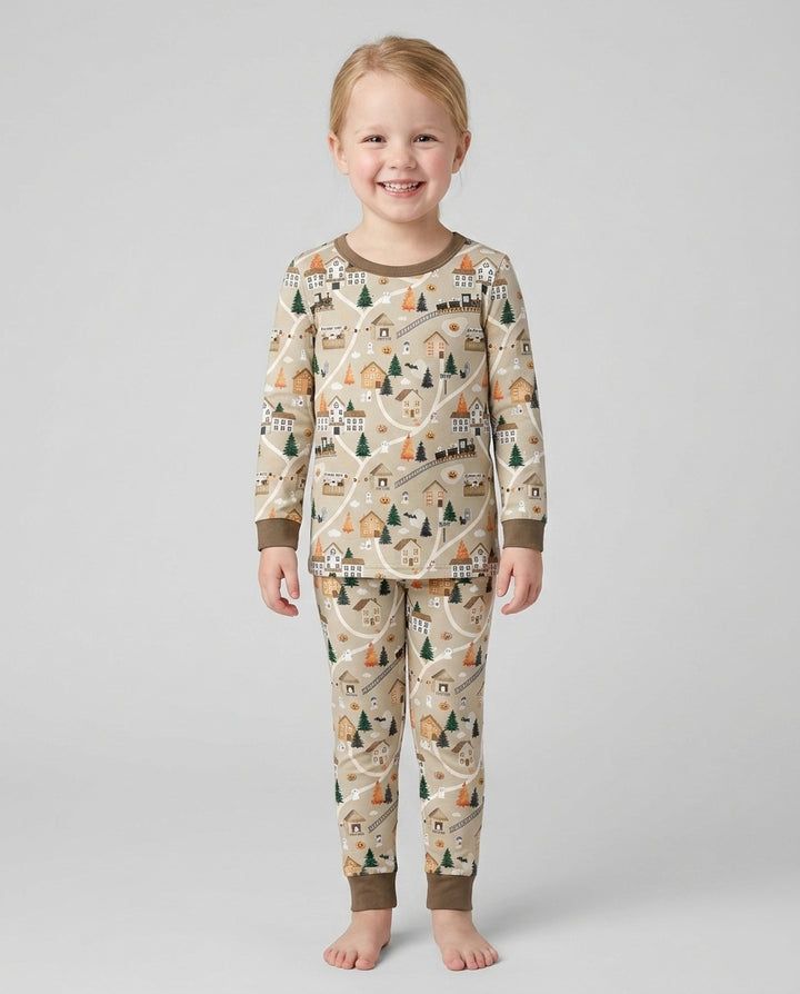Haunted Halloween Town Map Bamboo Two Piece Long Sleeve Pajama Set
