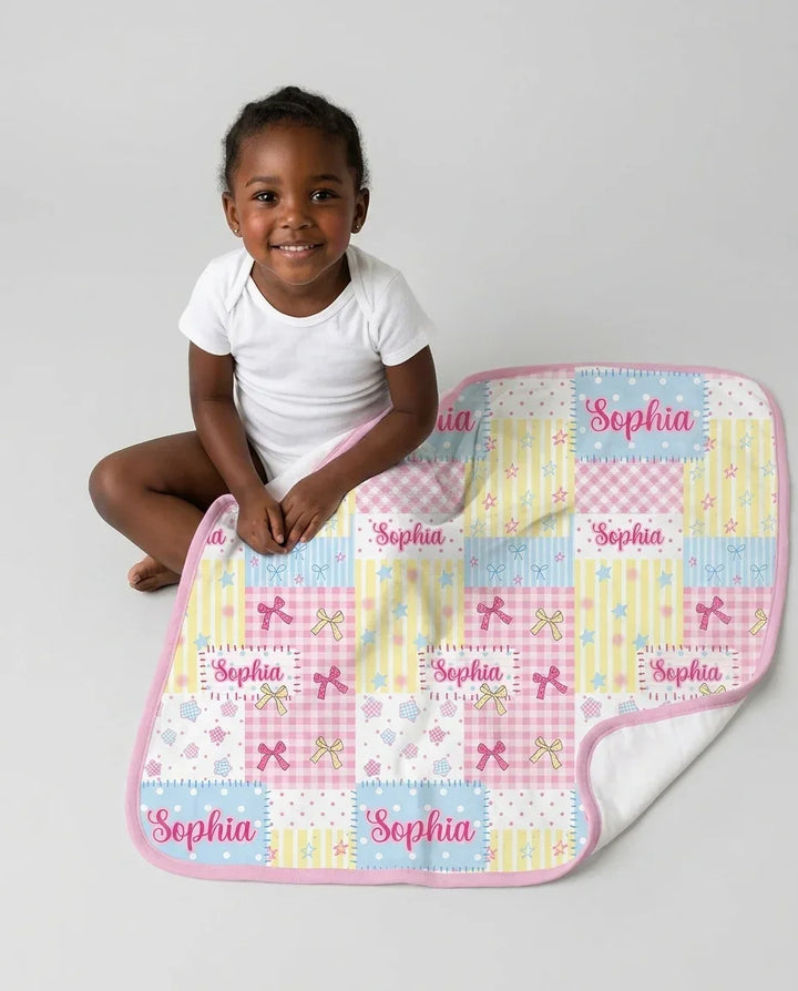 Custom Name Sweet Patchwork Bamboo Blanket