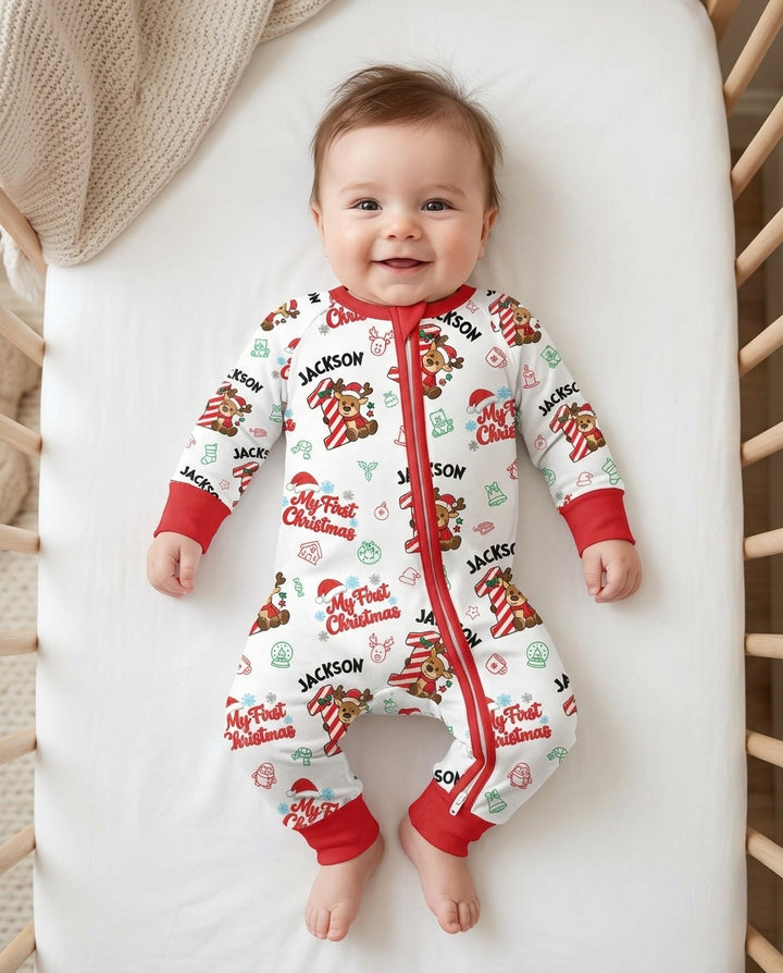 Custom Name My First Candy Cane Christmas Bamboo Convertible Zippy