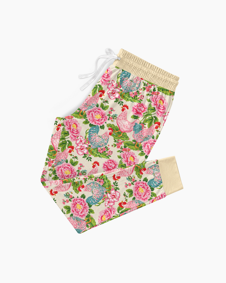 Chicken and Peony Mommy And Me Matching Bamboo Women Pajama Set
