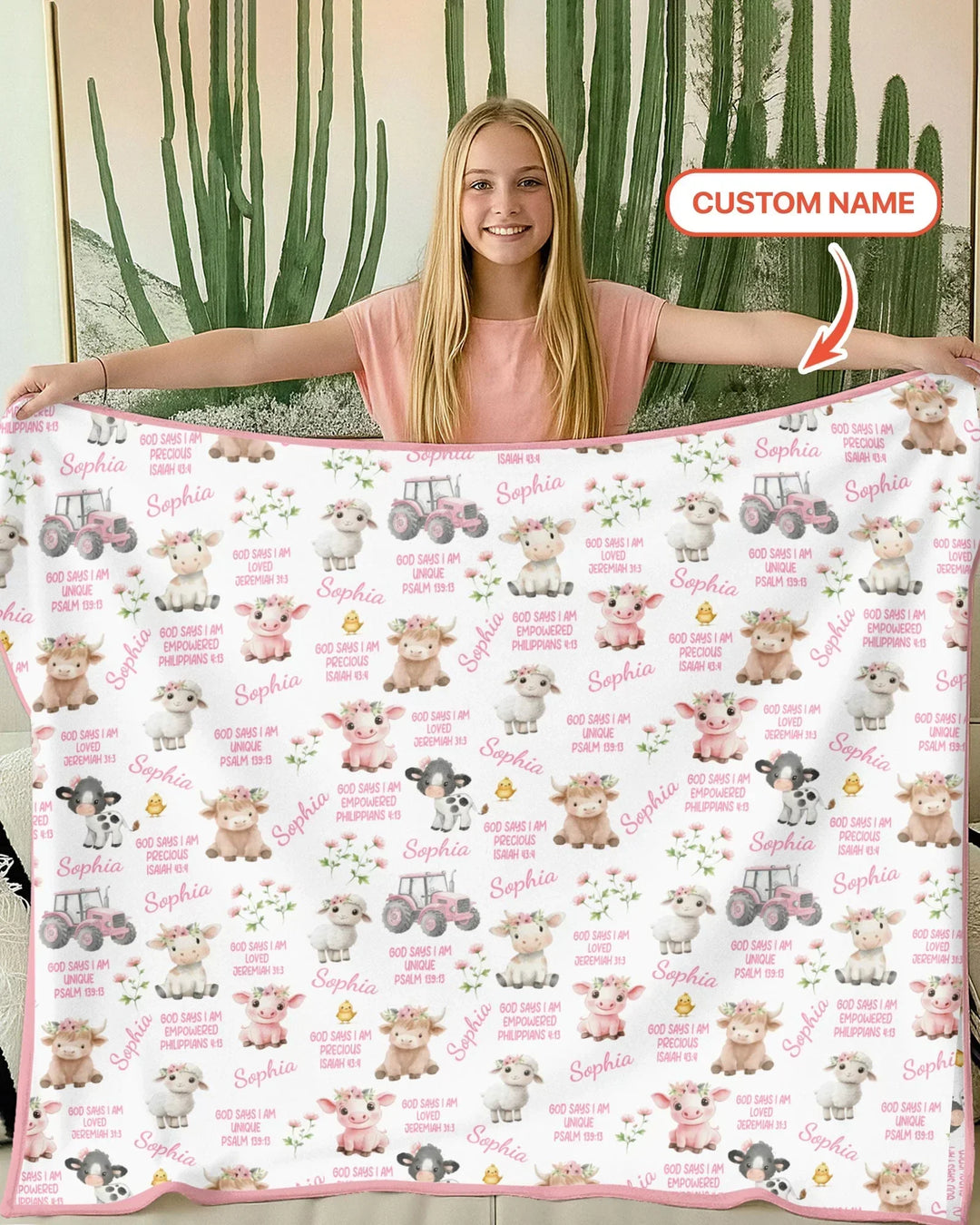 Custom Name God Says I Am Farm Animals Bamboo Blanket
