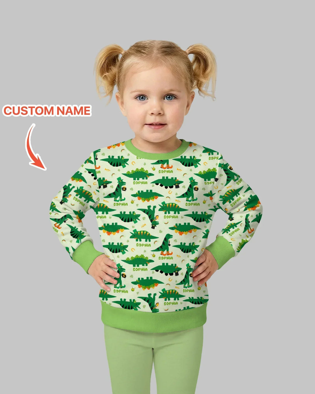 St. Patrick's Day Dinosaurs Custom Bamboo Crewneck Sweatshirt