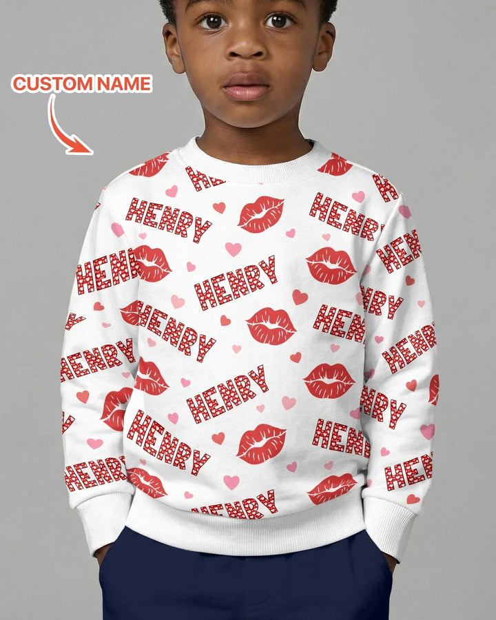Benutzerdefiniertes Name-Valentinstag-Kuss-Bambus-Rundhals-Sweatshirt