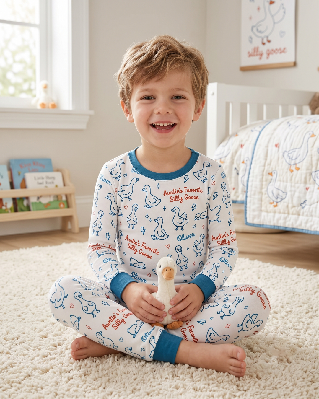 Custom Name Auntie's Favorite Silly Goose Bamboo Two Piece Long Sleeve Pajama Set