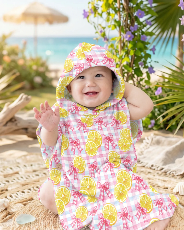 Rosa Zitronen Schleifen Karierter Bambus-Badeponcho