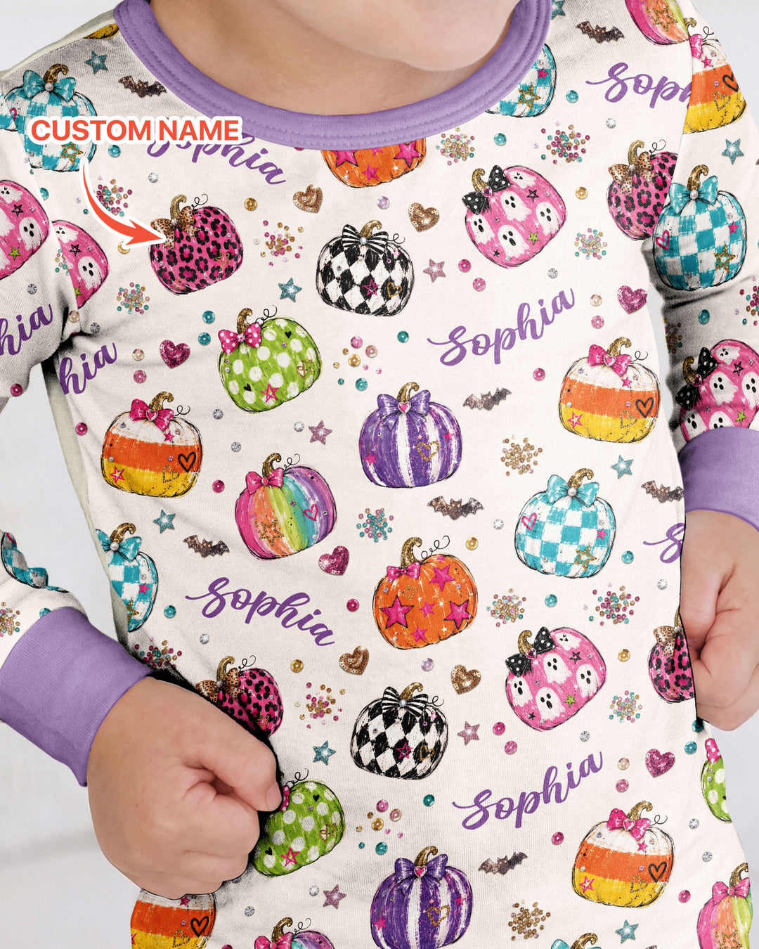 Custom Name Twinkle Pumpkin Bamboo Two Piece Long Sleeve Pajama Set