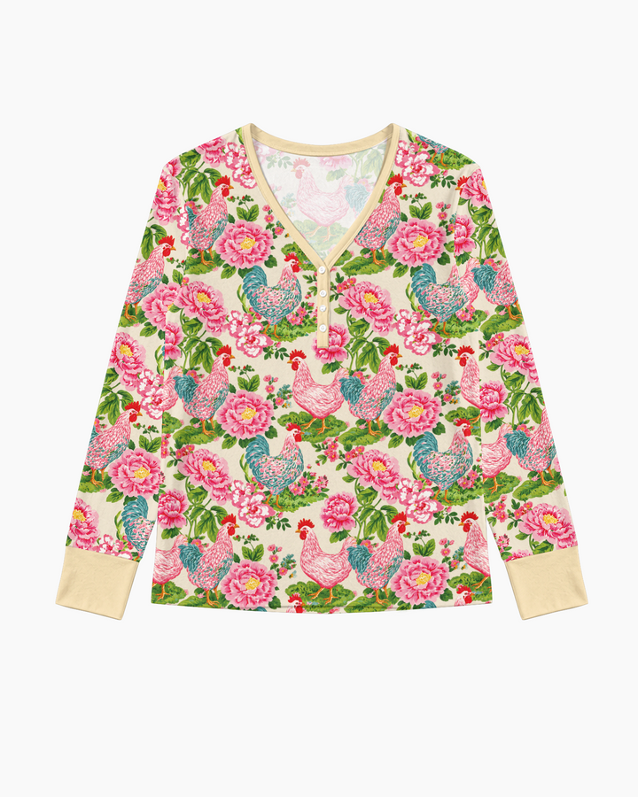 Chicken and Peony Mommy And Me Matching Bamboo Women Pajama Set