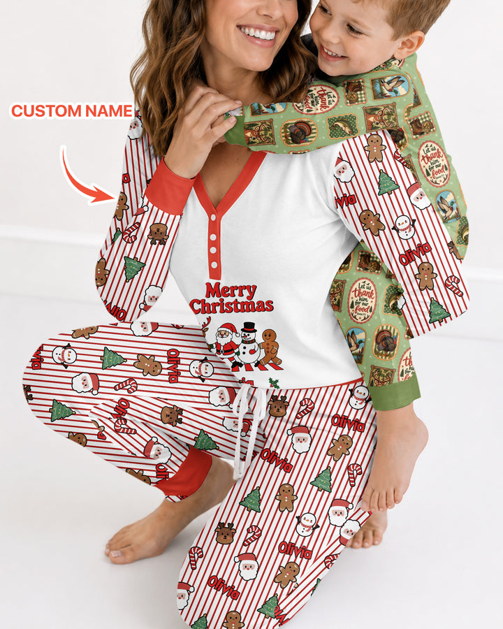 Custom Name Funny Christmas Crossing Bamboo Women Pajama Set
