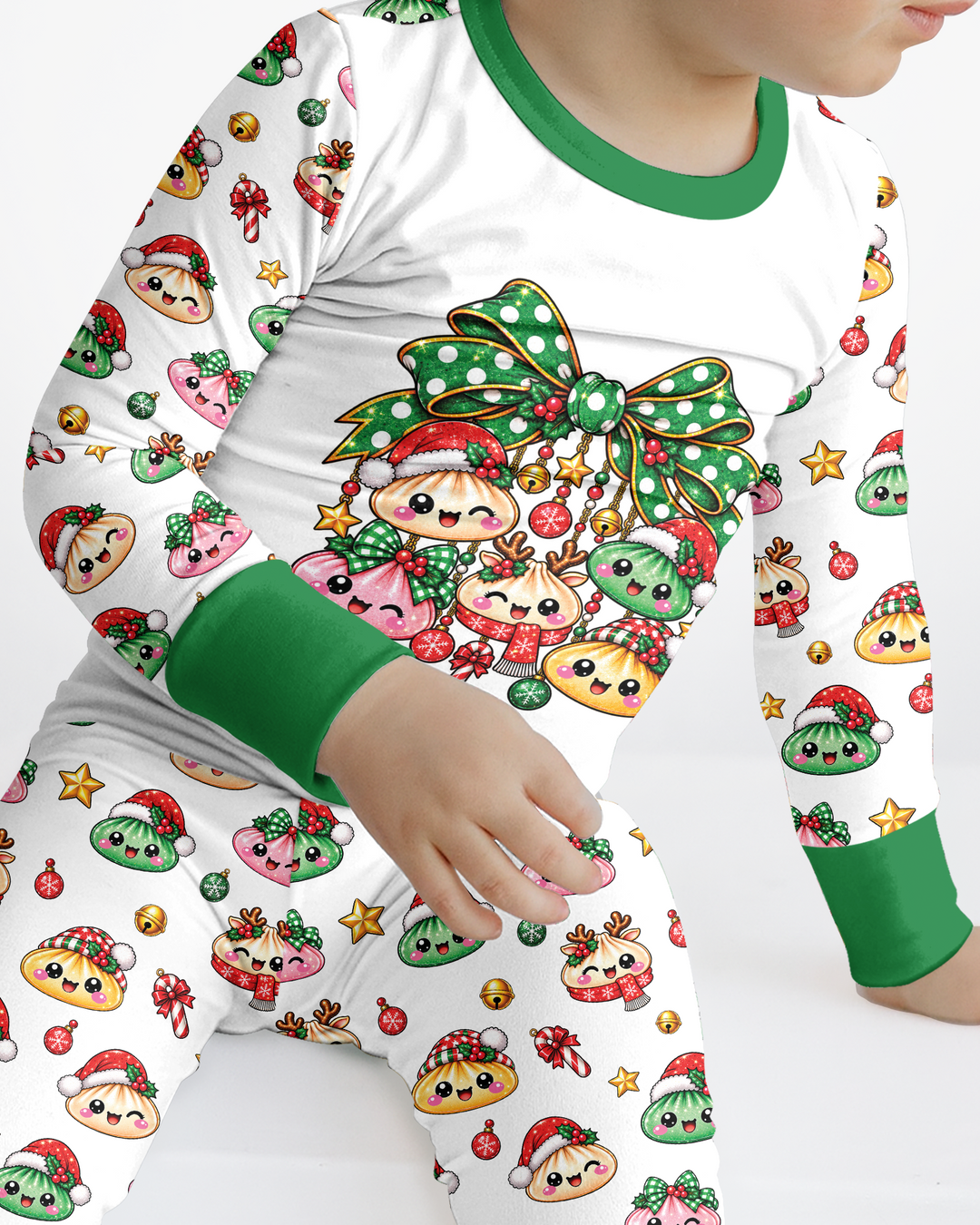 Custom Name Christmas Dumpling The Bow Bamboo Two Piece Long Sleeve Pajama Set
