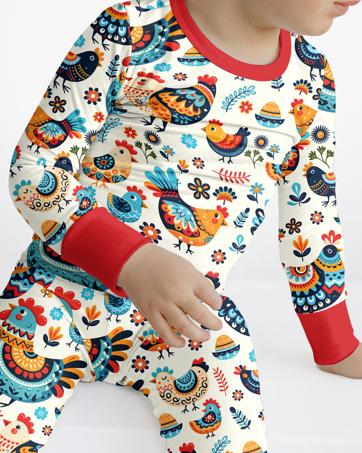 Pioneer Chickens And Roosters  Bamboo Two Piece Long Sleeve Pajama Set
