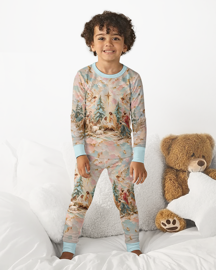 A Starry Holy Night Mommy & Me Matching Bamboo Two Piece Long Sleeve Pajama Set