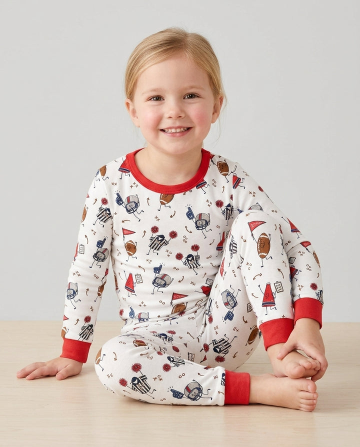 Happy Football Doodles Bamboo Two Piece Long Sleeve Pajama Set