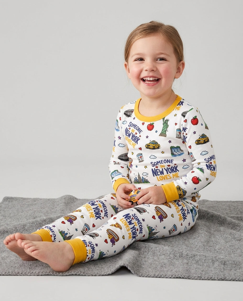 Someone in New York Loves Me Bamboo Two Piece Long Sleeve Pajama Set (P)