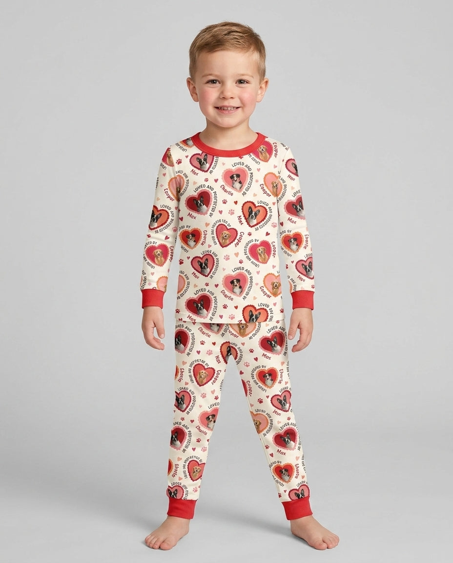 Custom Dogs Photo Loved And Protected By Bamboo Two Piece Long Sleeve Pajama Set