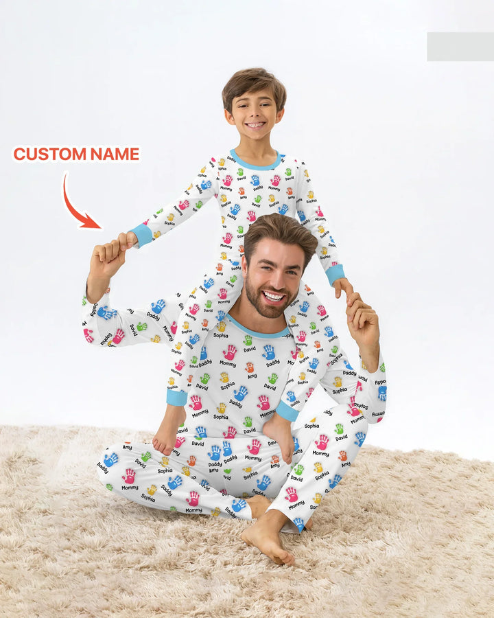 First Mother Day - Handprints Bamboo Two Piece Short Sleeve Pajama Set