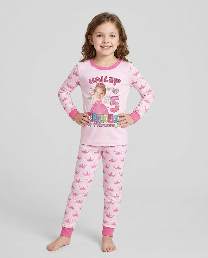 Custom Photo Birthday Princess Bamboo Two Piece Long Sleeve Pajama Set