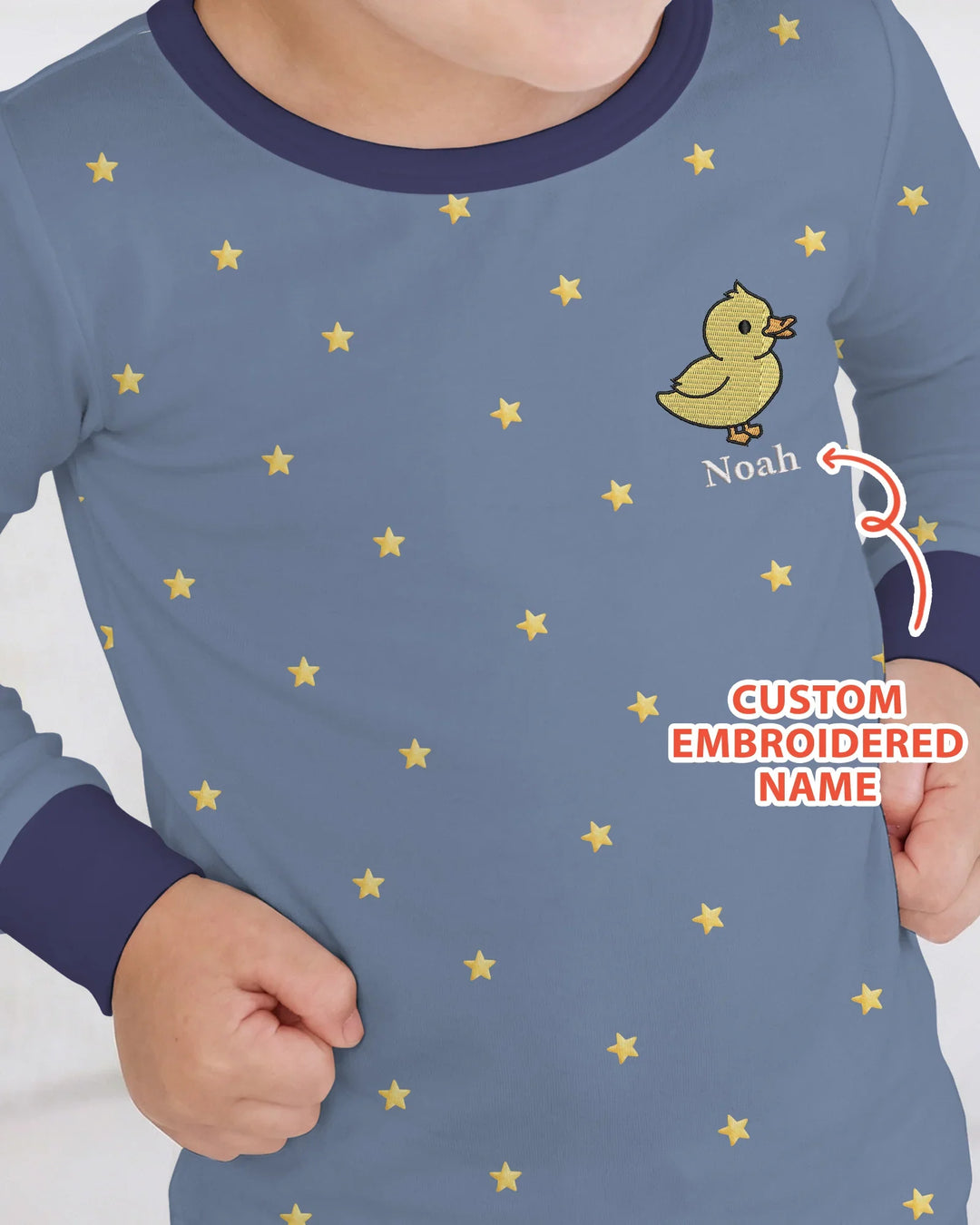 Embroidered Custom Name Animal Bamboo Two Piece Long Sleeve Pajama Set