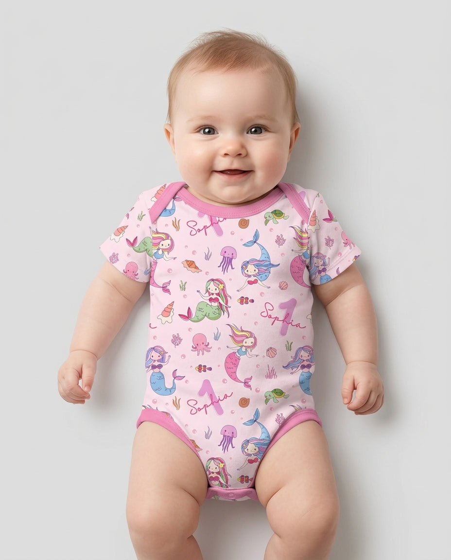 Custom Name Birthday Mermaid Wild One Bamboo Bodysuit