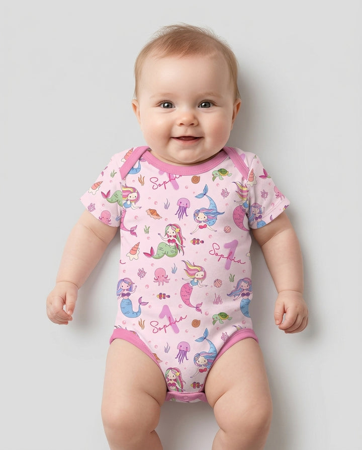 Custom Name Birthday Mermaid Wild One Bamboo Bodysuit