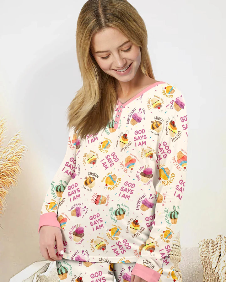 Niedliches Cupcake-Gott-sagt-ich-bin-Bambus-Damen-Pyjama-Set