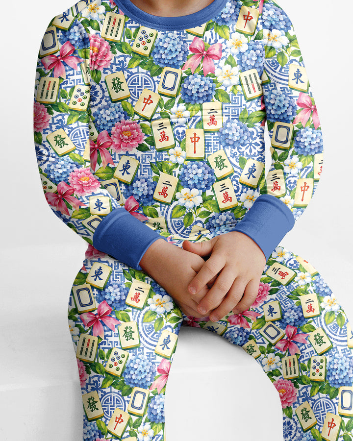 Mahjong in Bloom Bamboo Two Piece Long Sleeve Pajama Set