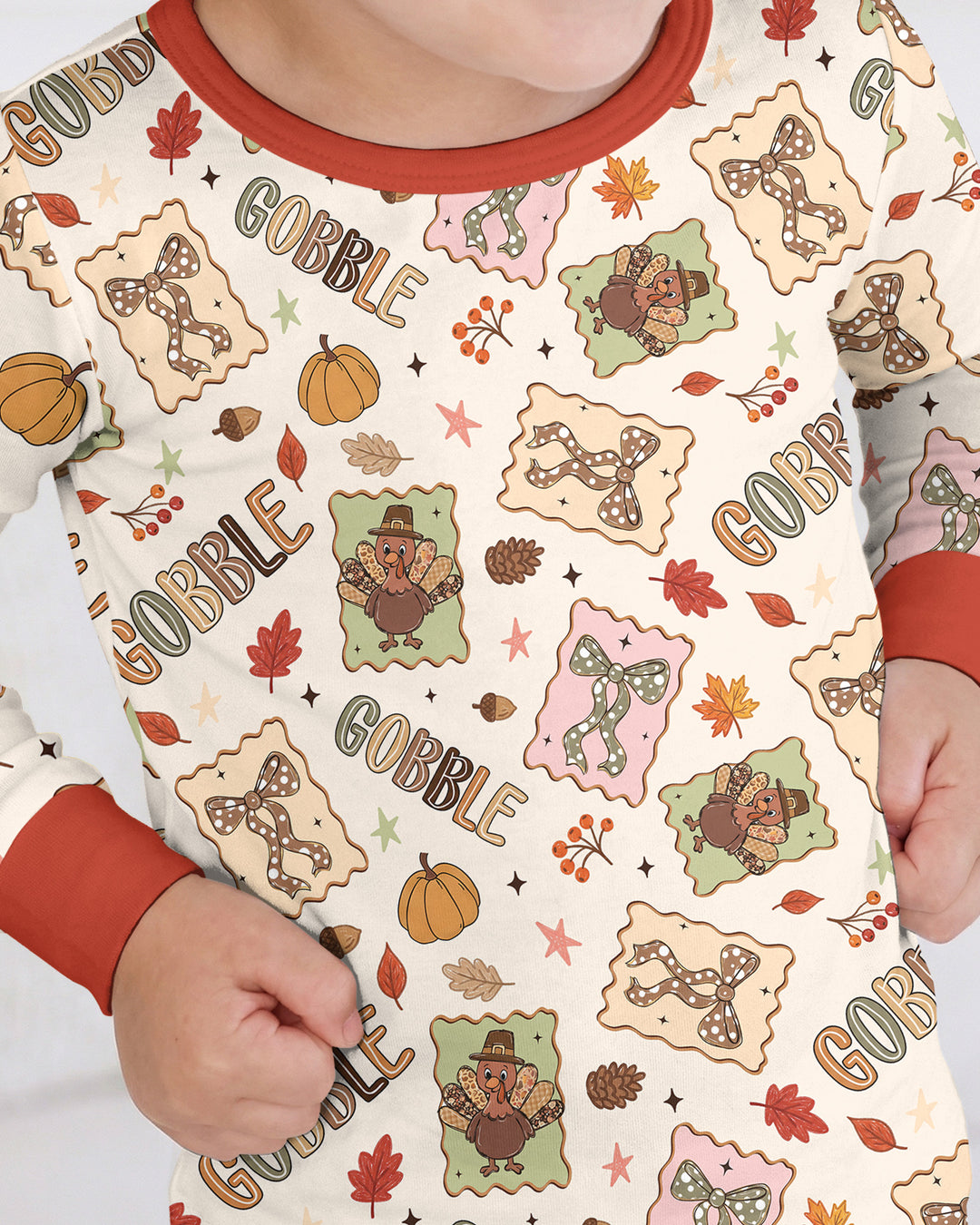 Preppy Thanksgiving Gobble Bamboo Two Piece Long Sleeve Pajama Set