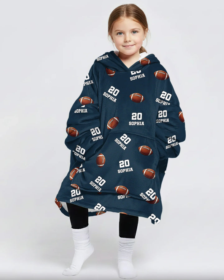 Football Pattern Personalized Bamboo Blanket Hoodie