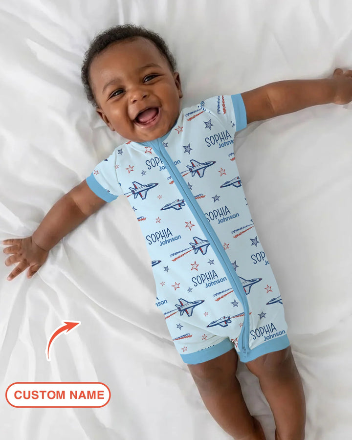 Patriotic American Flag Jet Fighter Bamboo Shorty Zippy