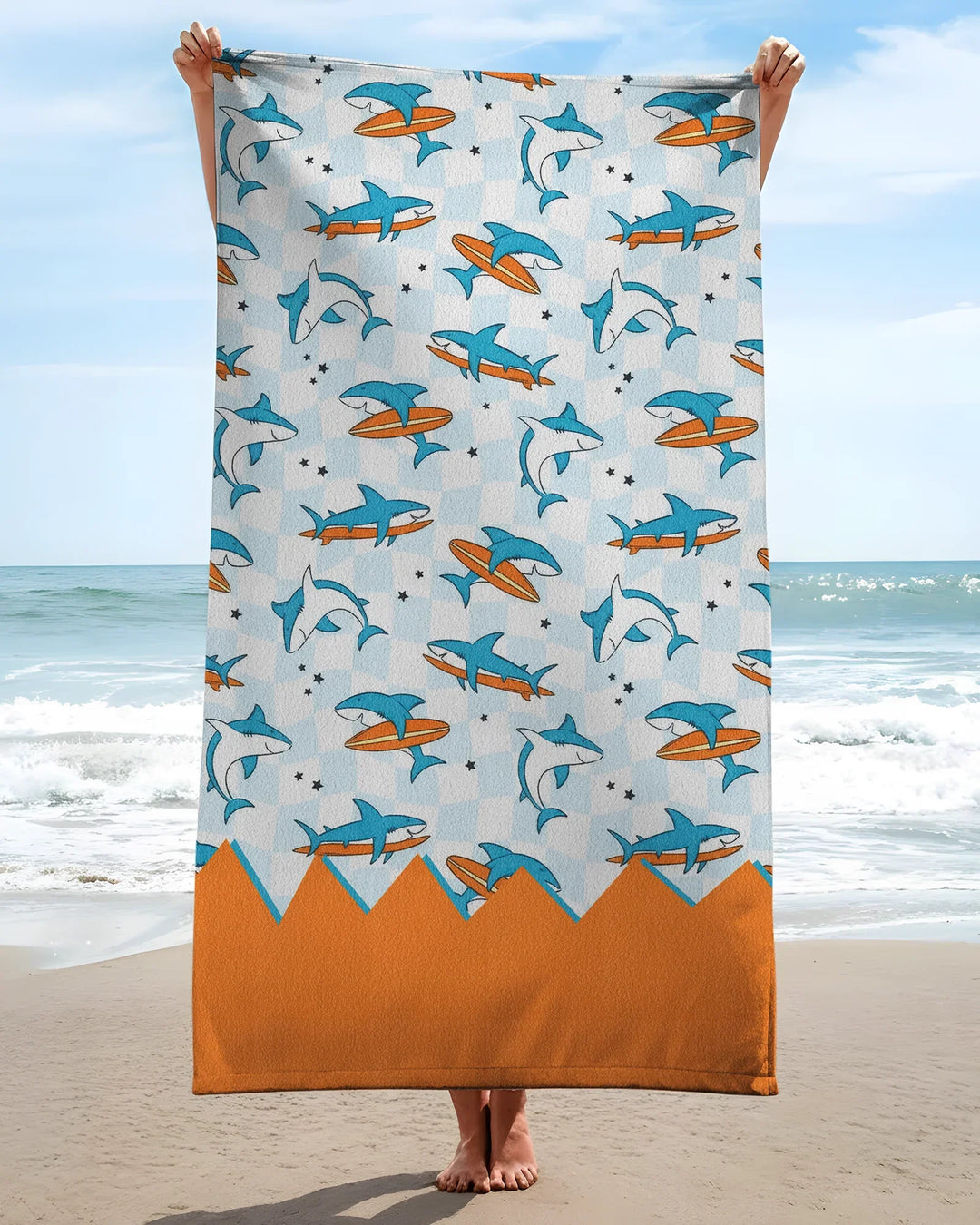 Surfing Sharks Check Bamboo Beach Towel