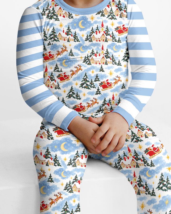 Whimsical Santa's Winter Village Bamboo Two Piece Long Sleeve Pajama Set