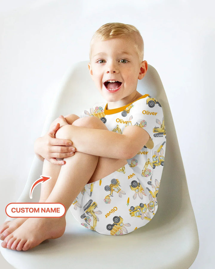 Eggs-cavator Construction Bamboo Two Piece Short Sleeve Shorts Pajama Set