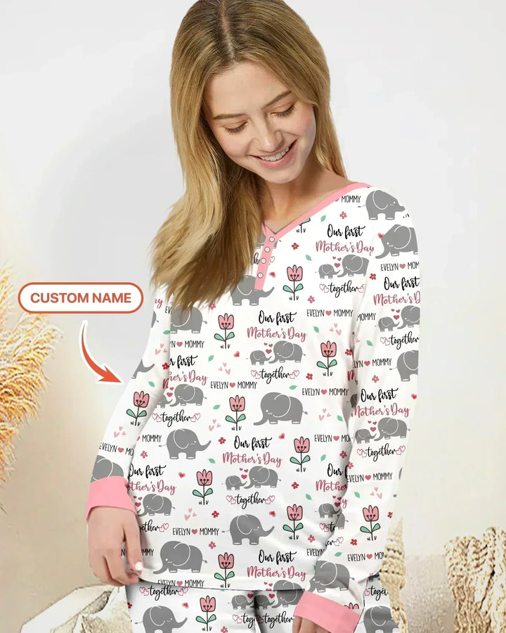 Elefant mit Wunschnamen Unser erster Muttertag Bambus Pyjama-Set für Damen