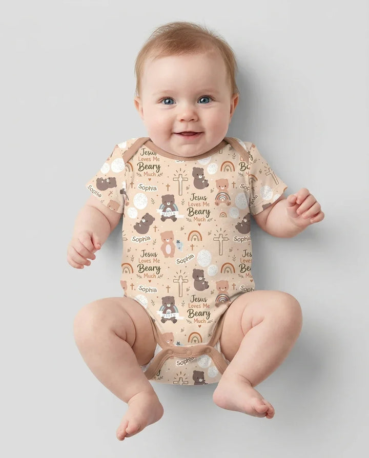 Custom Name Jesus Loves Me Beary Much Bamboo Bodysuit