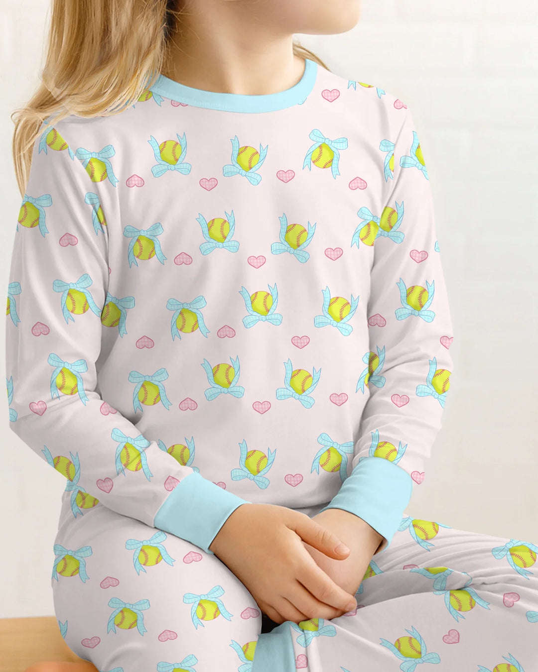 Softbal Coquette Bow Two Piece Long Sleeve Pajama Set