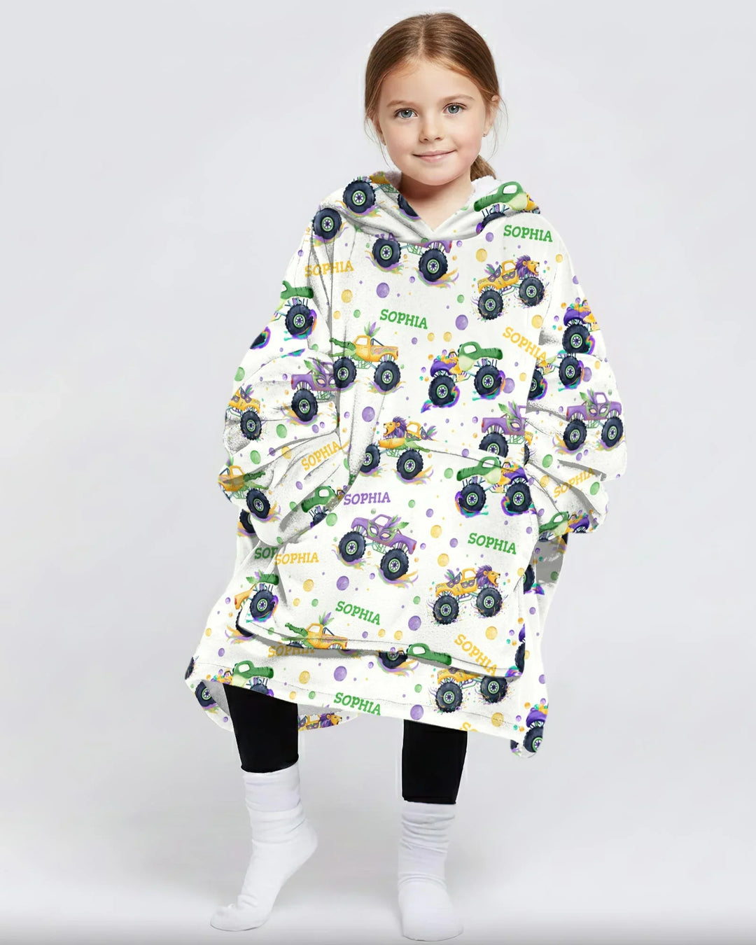 Personalisierte Mardi Gras Monster Trucks Bambus Decken-Hoodie
