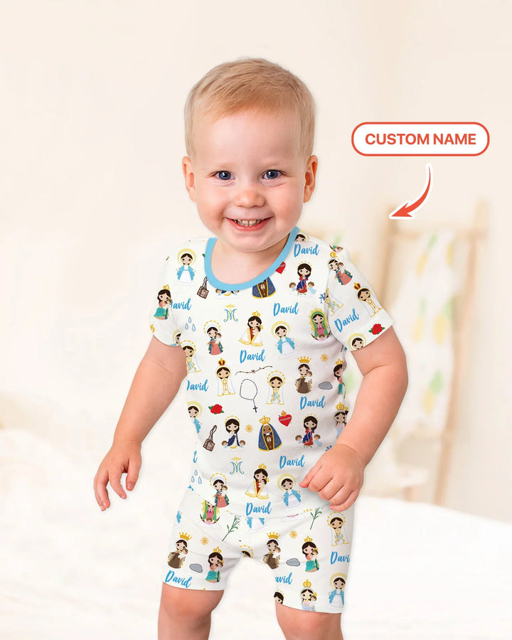 Custom Name Mother Mary Bamboo Two Piece Short Sleeve Shorts Pajama Set