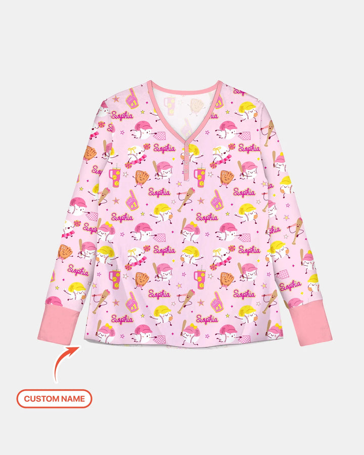Baseball Mama und Mini Passendes Pyjama-Set aus Bambus für Damen
