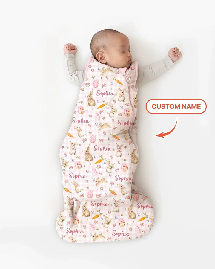 Custom Name Bunny Garden Bamboo Sleep Bag