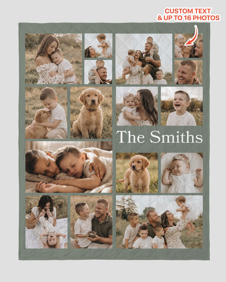 Custom Photo Collage Family Bamboo Quilt Blanket