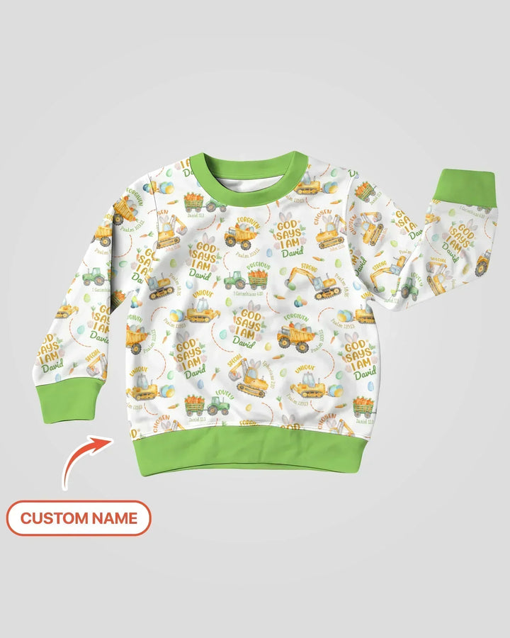 Frohe Ostern, Gott sagt, ich bin, personalisiertes Bambus-Crewneck-Sweatshirt