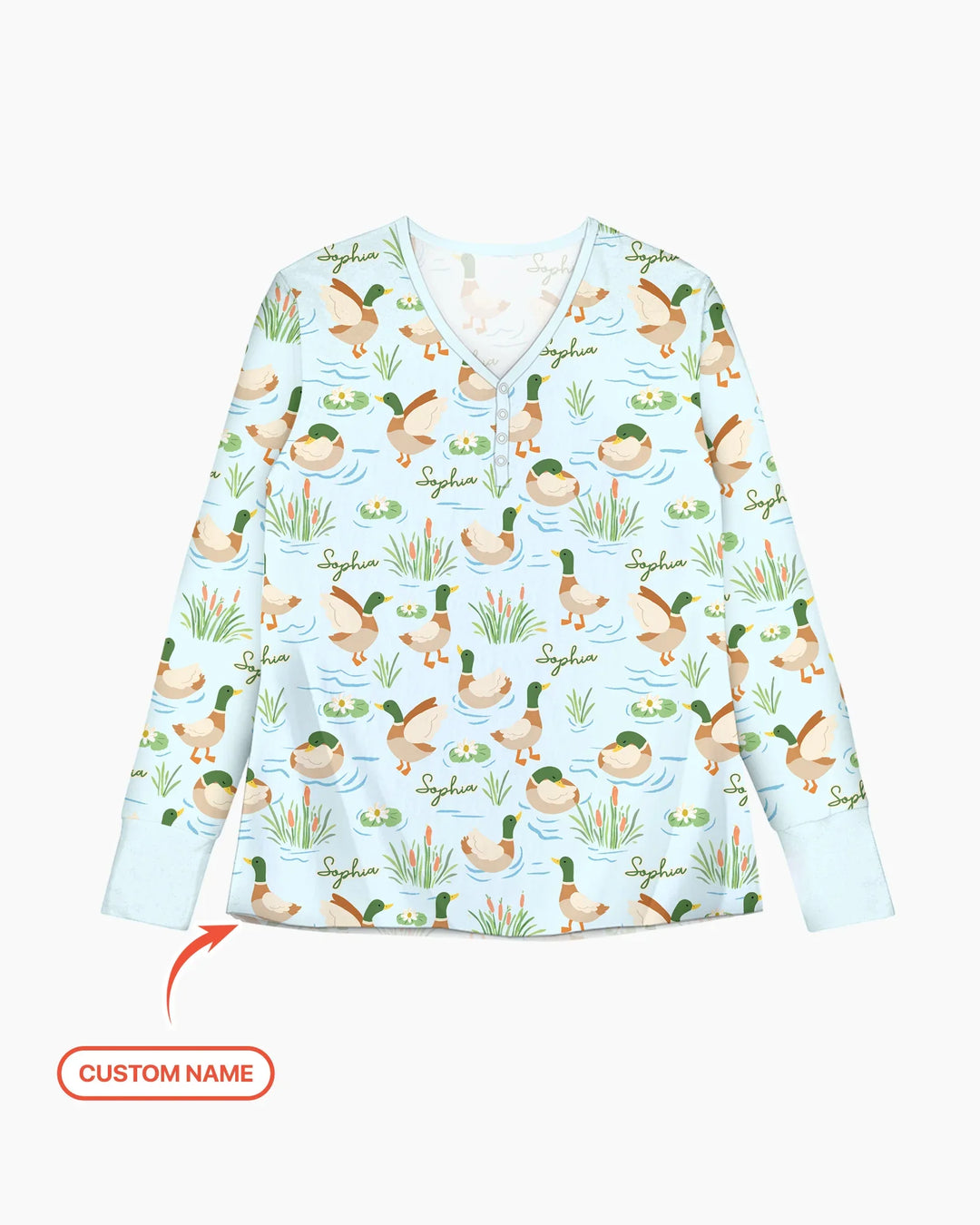 Personalisiertes Pyjama-Set für Damen aus Bambus mit Stockentenmuster